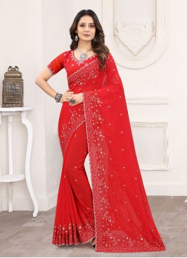 Faux Georgette Embroidered Classic Designer Saree 