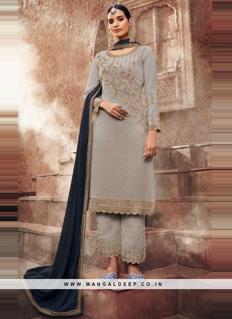 Yellow Color Georgette Embroidered Pakistani Suit