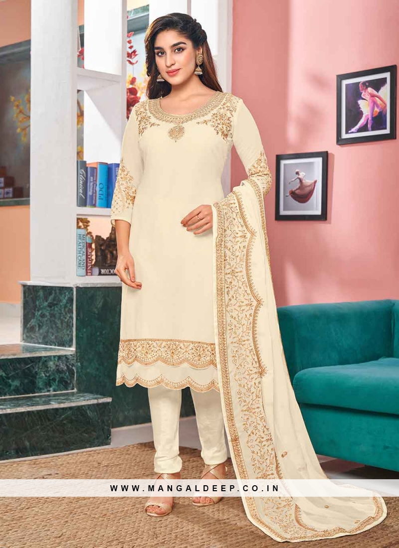 Buy Off White Cotton Embroidered Churidar Suit After Six Wear Online at  Best Price