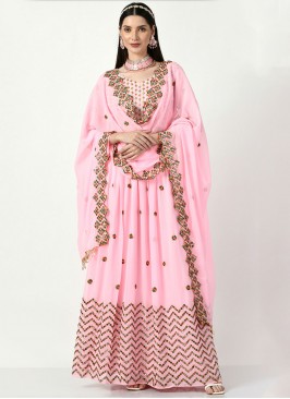 Faux Georgette Embroidered Pink Lehenga Choli