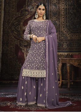 Faux Georgette Embroidered Trendy Salwar Kameez in