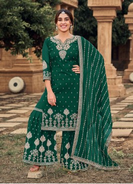 Faux Georgette Green Designer Pakistani Suit