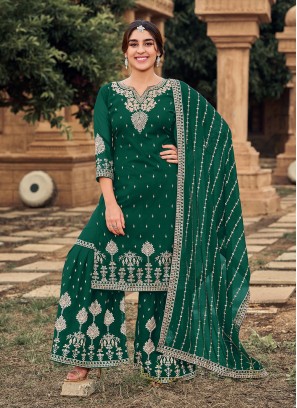 Faux Georgette Green Designer Pakistani Suit