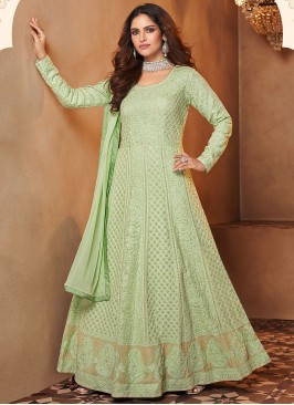 Faux Georgette Green Floor Length Designer Suit