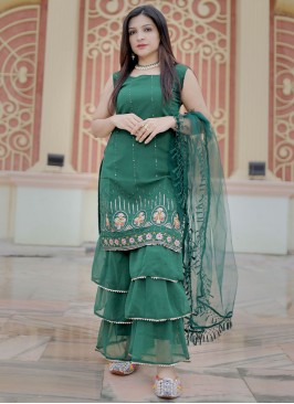 Faux Georgette Green Readymade Salwar Kameez