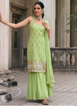 Faux Georgette Green Readymade Salwar Kameez