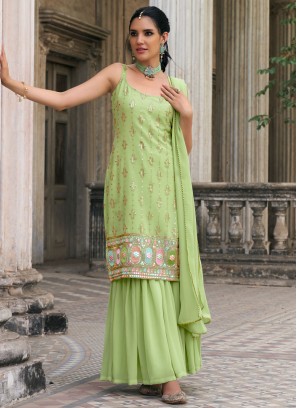 Faux Georgette Green Readymade Salwar Kameez