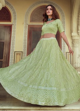 Faux Georgette Green Sequins Lehenga Choli