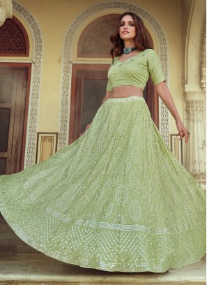 Faux Georgette Green Sequins Lehenga Choli