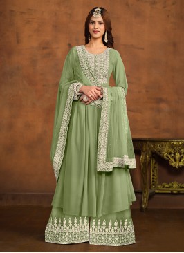 Faux Georgette Green Trendy Salwar Suit