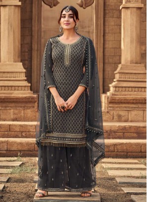 Faux Georgette Grey Designer Pakistani Salwar Suit