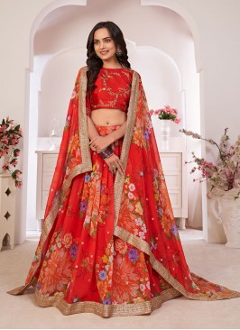 Faux Georgette Lehenga Choli in Red