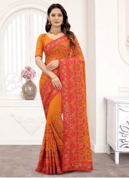 Faux Georgette Mustard Classic Designer Saree