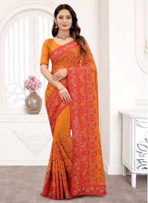 Faux Georgette Mustard Classic Designer Saree