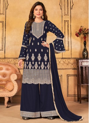 Faux Georgette Navy Blue Salwar Suit