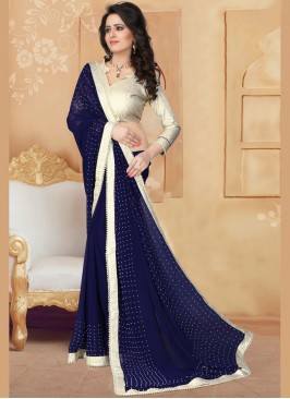 Faux Georgette Navy Blue Saree