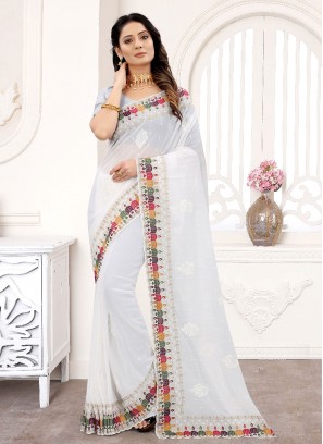 Faux Georgette Off White Classic Designer Saree