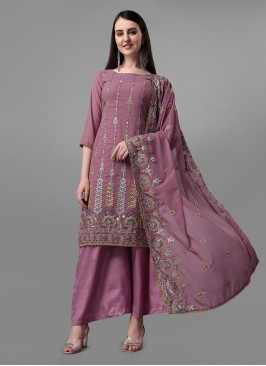 Faux Georgette Pink Designer Salwar Kameez