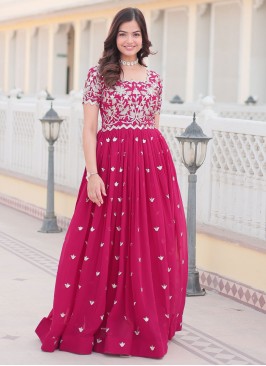 Faux Georgette Pink Sequins Readymade Trendy Gown 