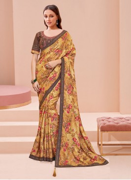 Faux Georgette Printed Saree in Multi Colour