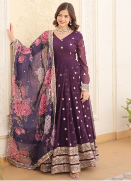 Faux Georgette Purple Designer Gown