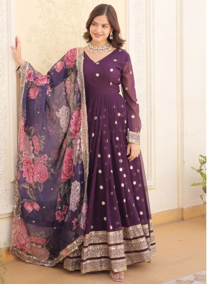 Faux Georgette Purple Designer Gown