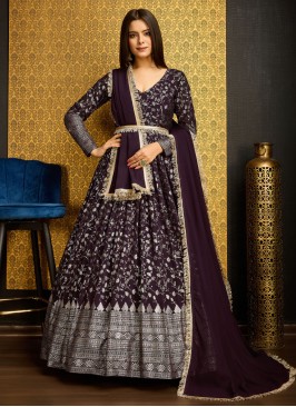 Faux Georgette Purple Trendy Gown