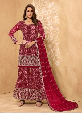 Faux Georgette Rani Embroidered Designer Pakistani