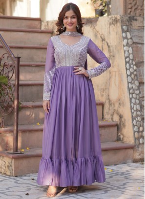 Faux Georgette Readymade Gown in Lavender