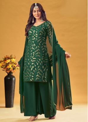 Faux Georgette Readymade Salwar Kameez in Green