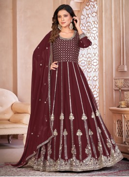 Faux Georgette Salwar Kameez in Maroon