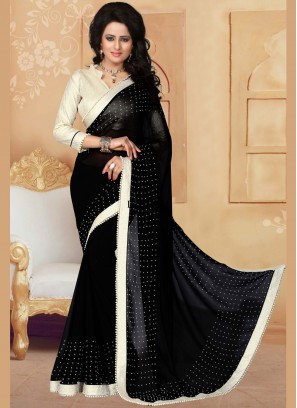 Faux Georgette Saree in Black