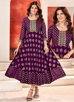 Faux Georgette Sequins Trendy Gown in Purple