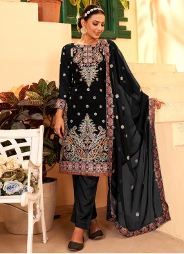 Faux Georgette Sequins Trendy Salwar Kameez in Black