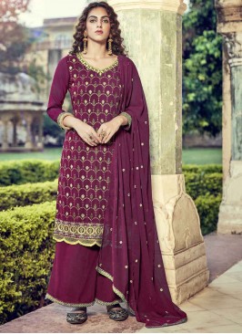 Faux Georgette Swarovski Purple Designer Pakistani Suit