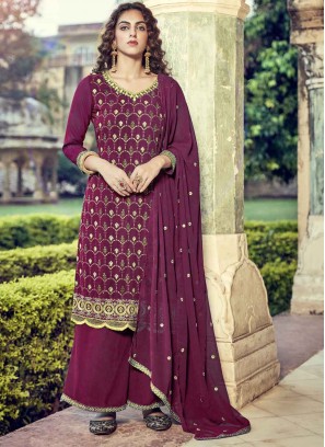 Faux Georgette Swarovski Purple Designer Pakistani Suit