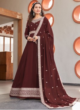 Faux Georgette Trendy Salwar Kameez in Brown