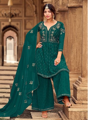 Faux Georgette Trendy Salwar Kameez in Sea Green