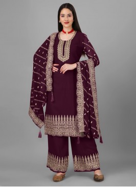 Faux Georgette Wine Palazzo Salwar Kameez