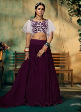 Faux Georgette Wine Plain Designer Long Lehenga Choli