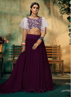 Faux Georgette Wine Plain Designer Long Lehenga Choli