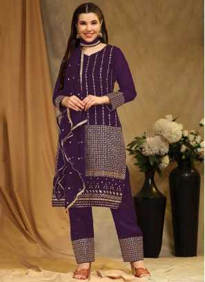 Faux Georgette Wine Salwar Kameez