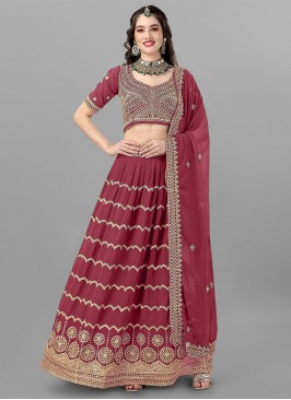 Faux Georgette Zari Designer Lehenga Choli in Mauve 