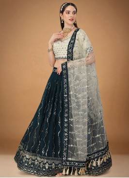 Faux Georgette Zari Lehenga Choli in Blue