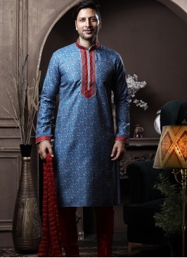 Feroze Silk Kurta Pajama with Marron ArtSilk Trouser.