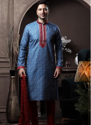 Feroze Silk Kurta Pajama with Marron ArtSilk Trouser.