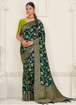 Festal Green Silk Contemporary Saree