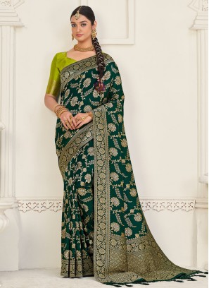 Festal Green Silk Contemporary Saree
