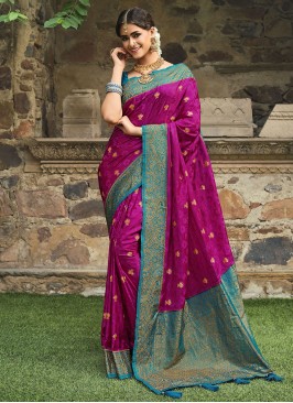 Festal Satin Silk Purple Weaving Classic Saree