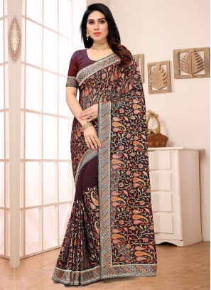 Festal Wine Georgette Classic Saree